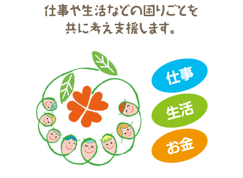 仕事や生活などの困りごとを共に考え支援します。
