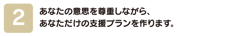 あなたの意思を尊重しながら、あなただけの支援プランを作ります。